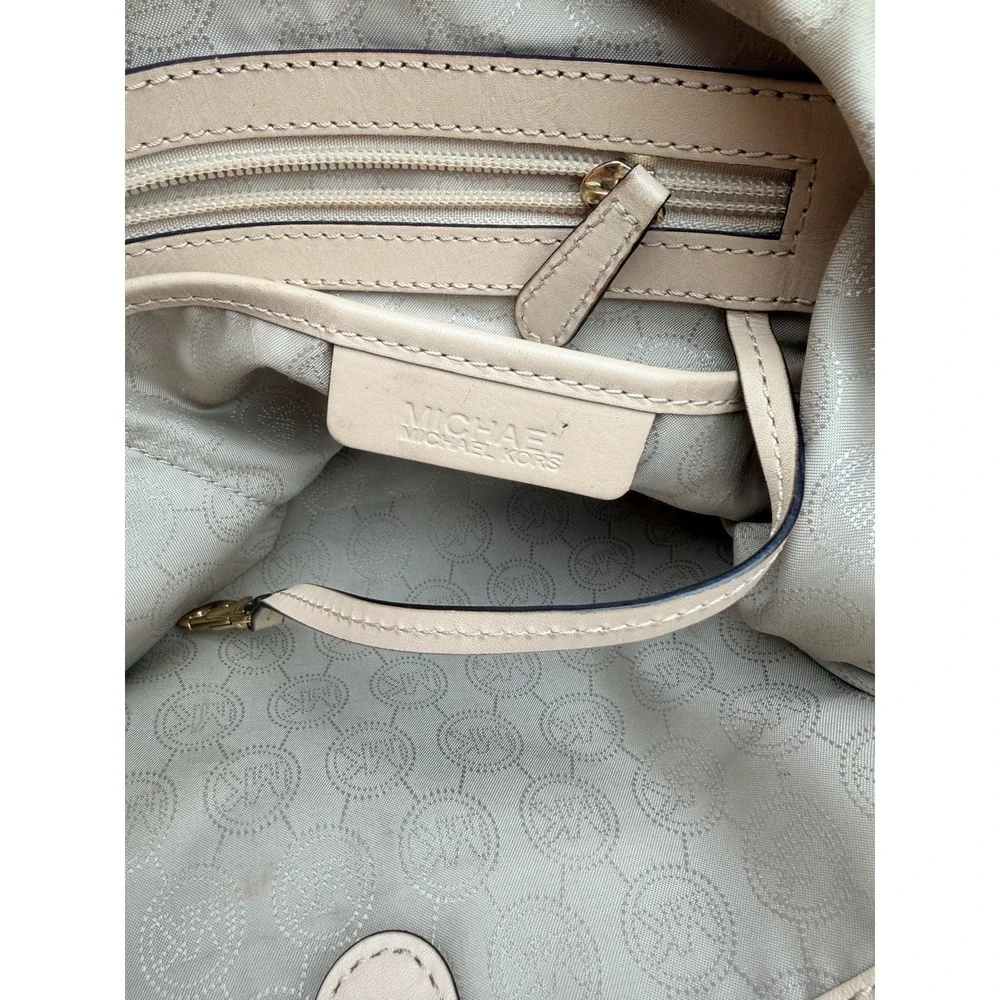 Michael Kors Large Signature MK Logo Satchel Bag Vanilla Blush Authenticated